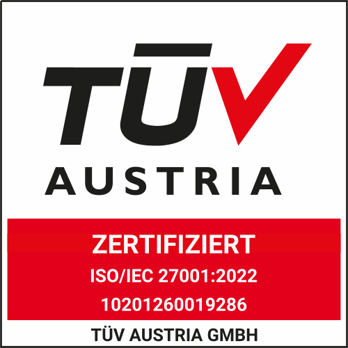 Zertifikat des TÜV Austria zur bestandenen ISO27001 Zertifizierung von GRAYOAK